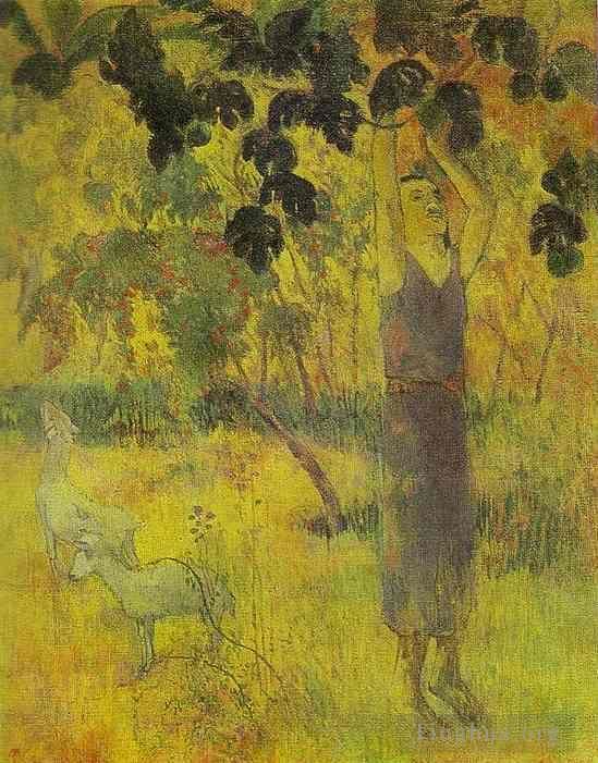 Paul Gauguin Peinture à l'huile - Homme cueillant des fruits sur un arbre