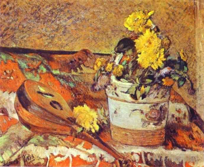 Paul Gauguin Peinture à l'huile - Mandoline et fleurs