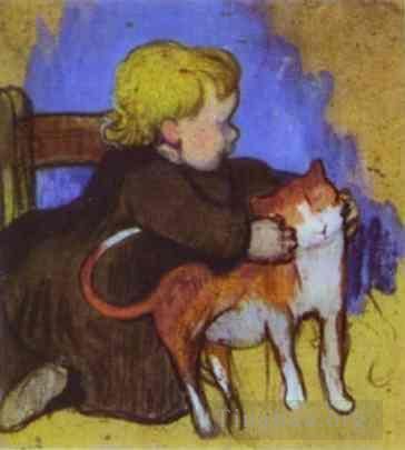 Paul Gauguin Peinture à l'huile - Mimi et son chat