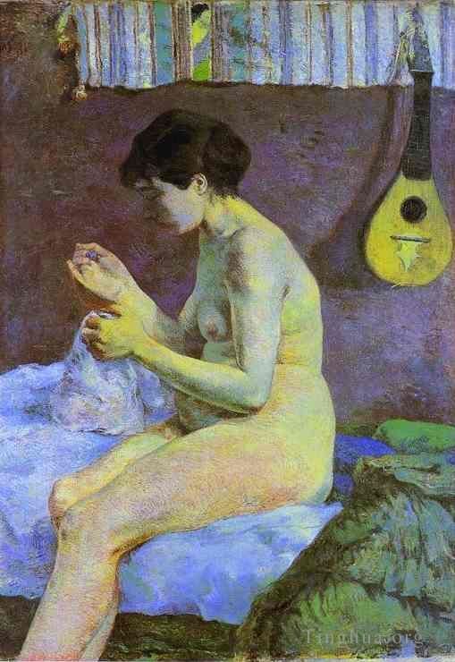 Paul Gauguin Peinture à l'huile - Etude d'une Suzanne nue en train de coudre