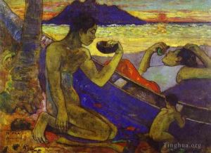 Paul Gauguin œuvres - Te Vaa le canoë
