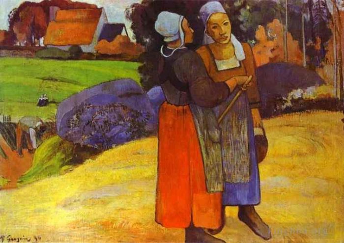 Paul Gauguin Peinture à l'huile - Deux Bretonnes sur la route
