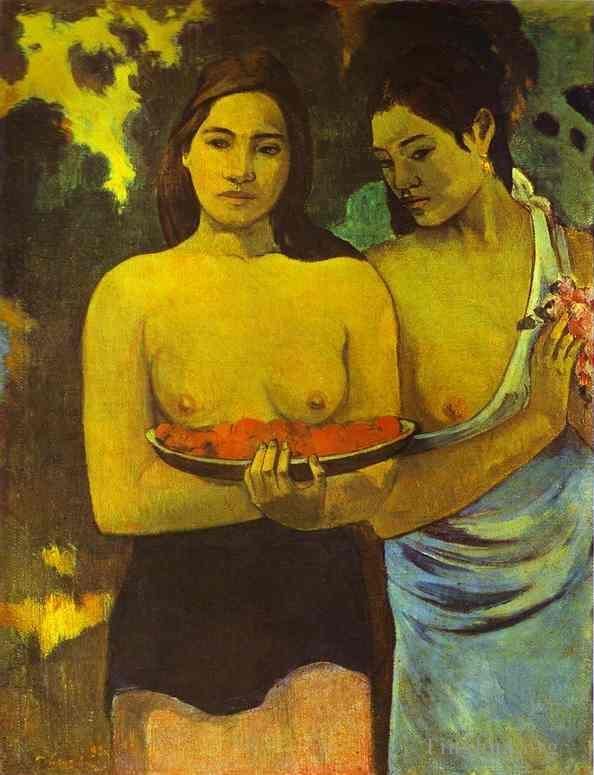 Paul Gauguin Peinture à l'huile - Deux femmes tahitiennes aux fleurs de manguier