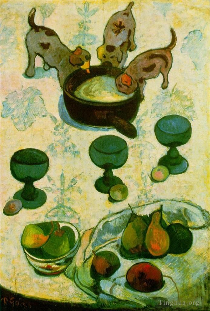 Paul Gauguin Types de peintures - Nature morte avec trois chiots2