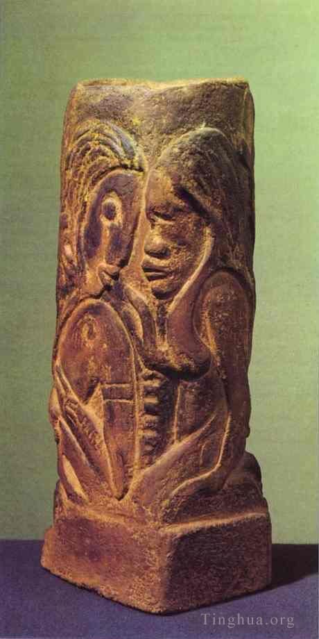 Paul Gauguin Sculpture - Vase en céramique avec les dieux tahitiens Hina et Tefatou