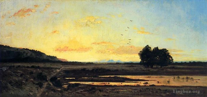 Paul Camille Guigou Peinture à l'huile - Souvenir du coucher du soleil de la Caru