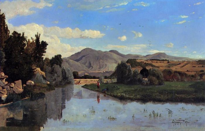 Paul Camille Guigou Peinture à l'huile - La rivière Aiguebrun à Lourmarin