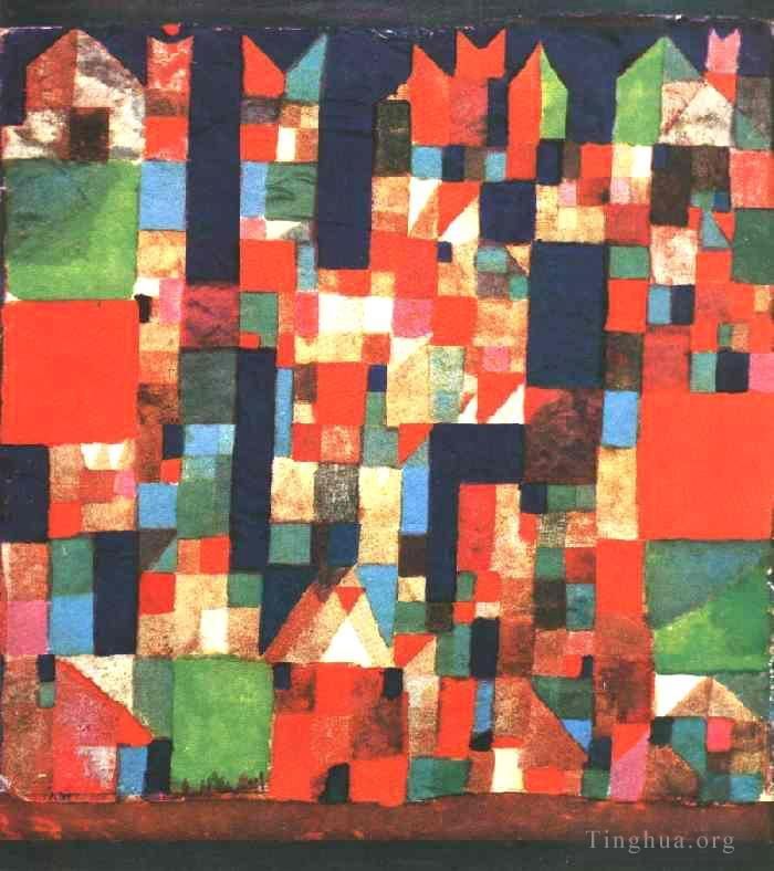Paul Klee Peinture à l'huile - Photo de ville avec rouge et G
