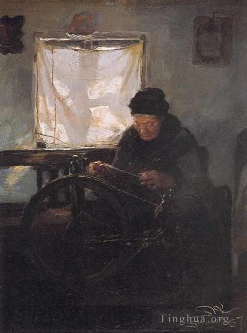 Peder Severin Kroyer Peinture à l'huile - Ancienne dans la rueca 1887