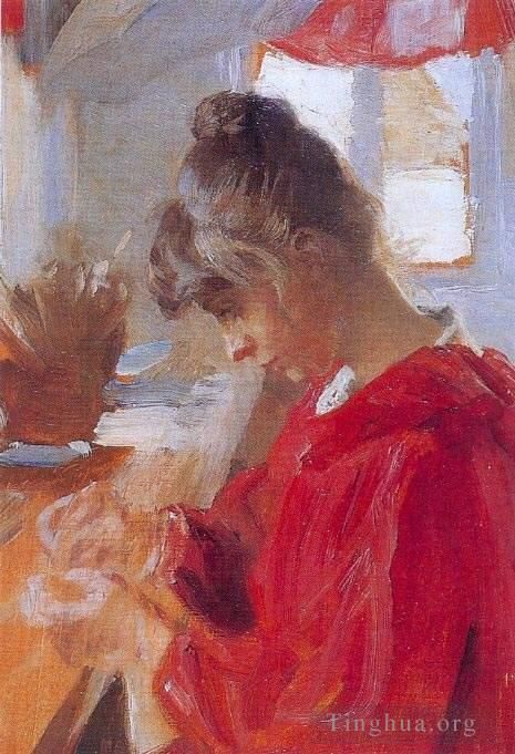 Peder Severin Kroyer Peinture à l'huile - Marie en robe rouge 1890