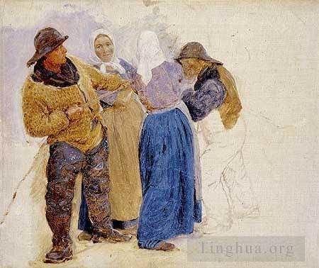 Peder Severin Kroyer Peinture à l'huile - Femmes et pêcheurs de Hornbaek 1875