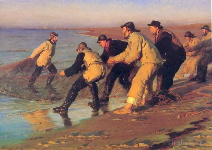 Peder Severin Kroyer Peinture à l'huile - Pêcheurs sur la plage 1883