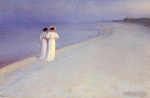 Peder Severin Kroyer œuvres - Soirée d'été sur la plage sud de Skagen avec Anna Ancher et Marie Kroyer