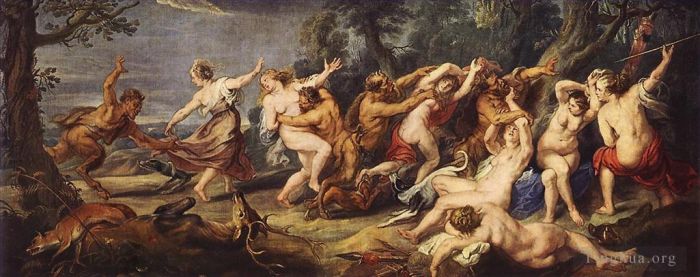Pierre Paul Rubens Peinture à l'huile - Diane et ses nymphes surprises par les faunes