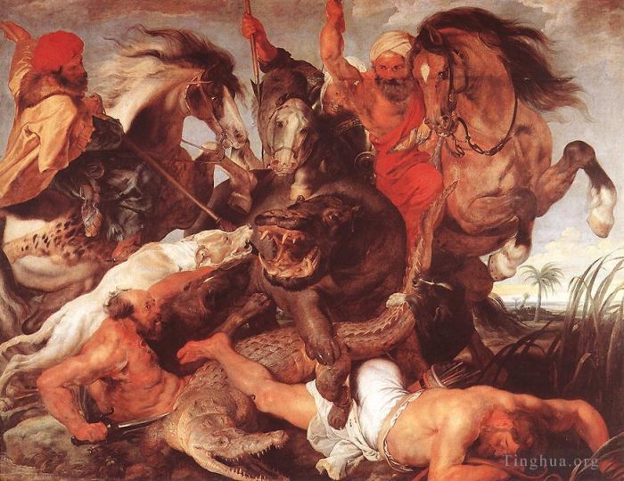 Pierre Paul Rubens Peinture à l'huile - Chasse aux hippopotames et aux crocodiles