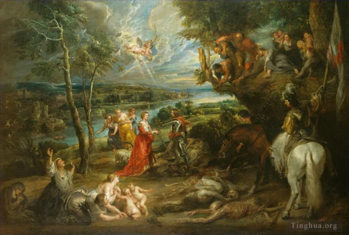 Pierre Paul Rubens Peinture à l'huile - Paysage avec Saint Georges et le Dragon