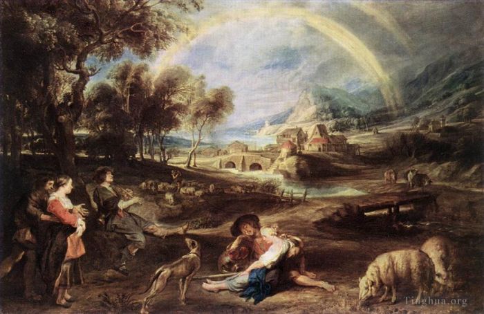 Pierre Paul Rubens Peinture à l'huile - Paysage avec un arc-en-ciel 1632