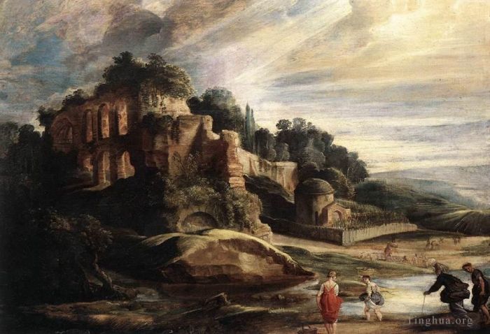 Pierre Paul Rubens Peinture à l'huile - Paysage avec les ruines du mont Palatin à Rome