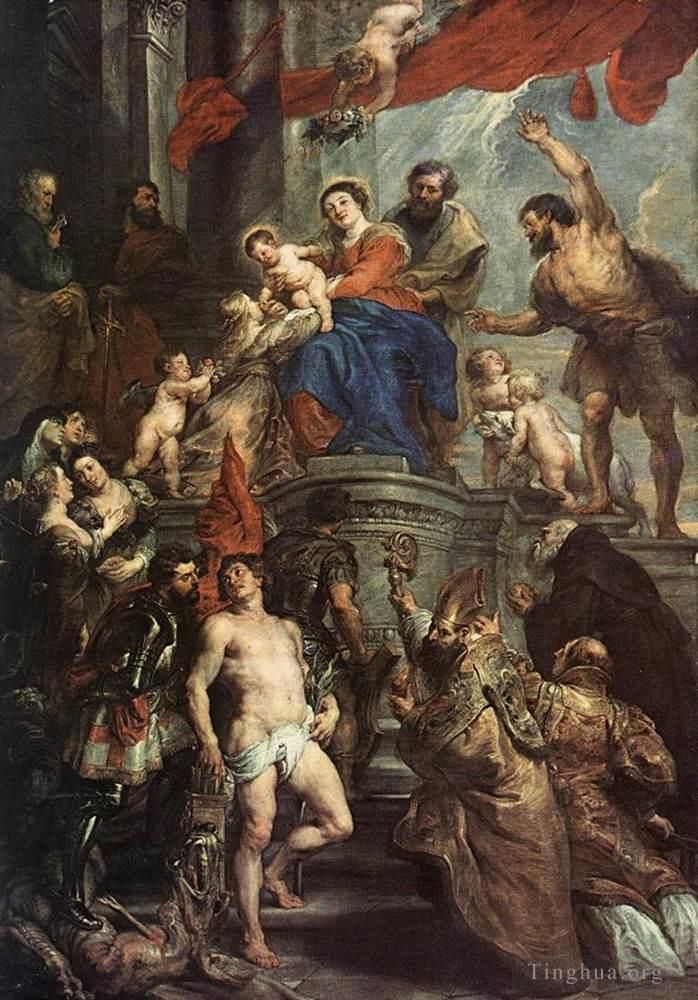 Pierre Paul Rubens Peinture à l'huile - Madone intronisant avec l'Enfant et les Saints