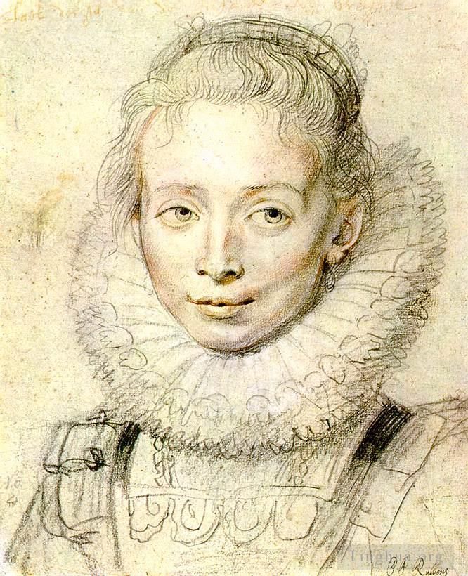 Pierre Paul Rubens Peinture à l'huile - Portrait d'une femme de chambre à la craie