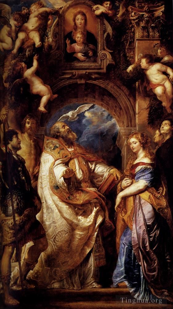 Pierre Paul Rubens Peinture à l'huile - Saint Grégoire avec les saints Domitille Maure et Papianus