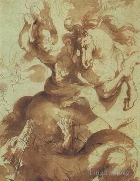 Pierre Paul Rubens Peinture à l'huile - Stylo Saint Georges terrassant le dragon