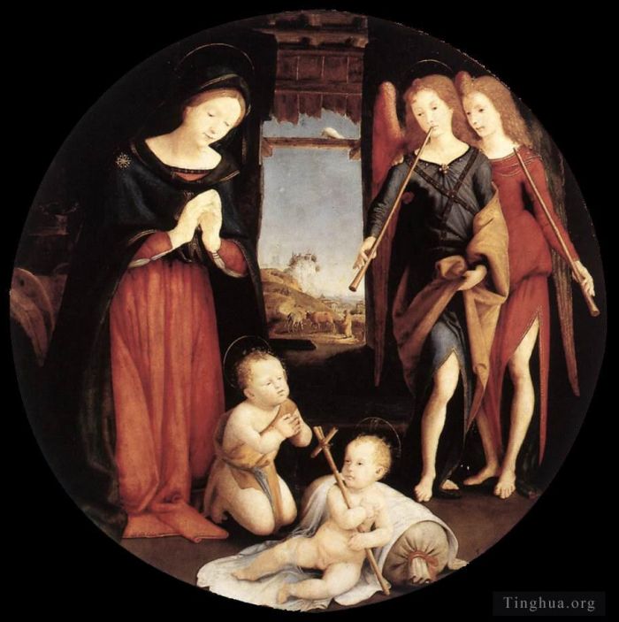 Piero di Cosimo Peinture à l'huile - L'Adoration de l'Enfant Jésus