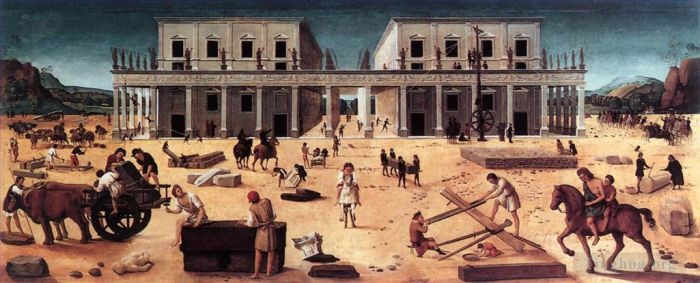 Piero di Cosimo Peinture à l'huile - La construction d'un palais 1515