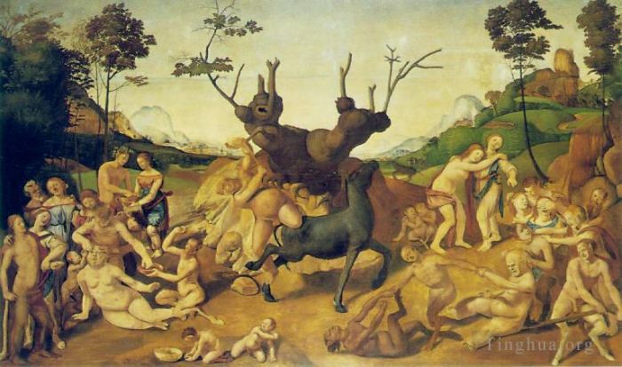 Piero di Cosimo Peinture à l'huile - Les malheurs de Silène 1505