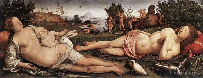 Piero di Cosimo Peinture à l'huile - Vénus Mars et Cupidon 1490