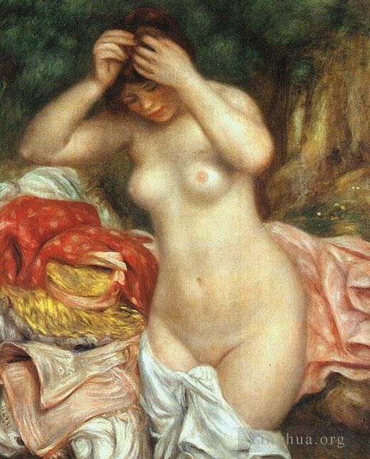 Pierre-Auguste Renoir Peinture à l'huile - Baigneuse arrangeant ses cheveux