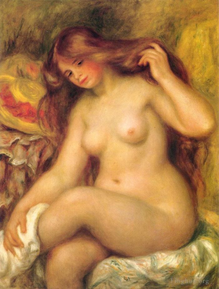 Pierre-Auguste Renoir Peinture à l'huile - Baigneuse aux cheveux blonds
