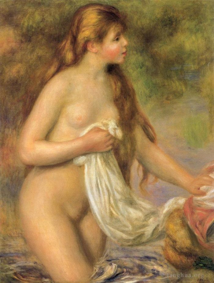 Pierre-Auguste Renoir Peinture à l'huile - Baigneuse aux cheveux longs