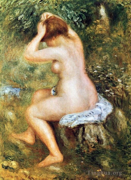 Pierre-Auguste Renoir Peinture à l'huile - Baigneuse se coiffante