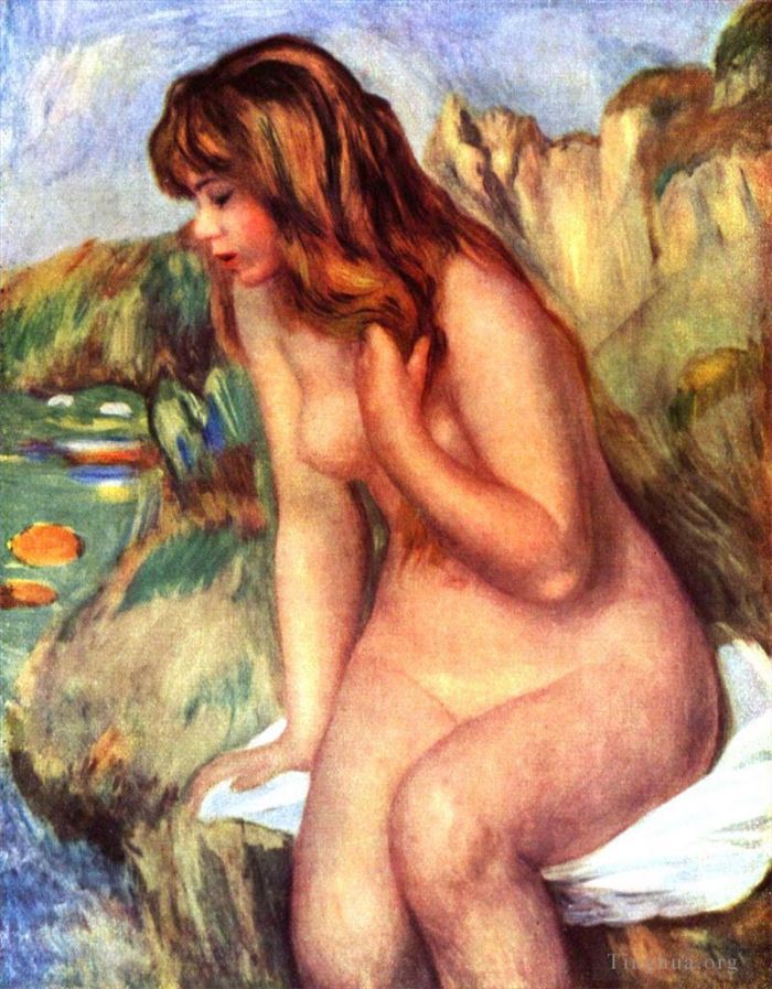 Pierre-Auguste Renoir Peinture à l'huile - Baigneuse sur un rocher