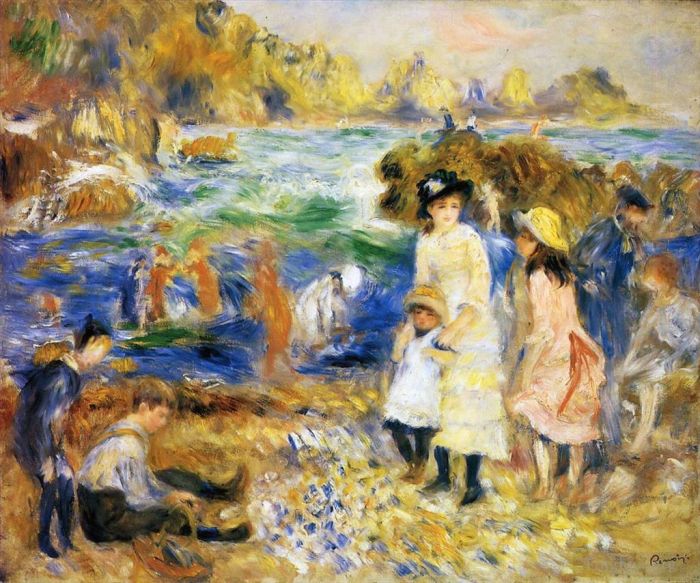 Pierre-Auguste Renoir Peinture à l'huile - Scène de plage Guernesey