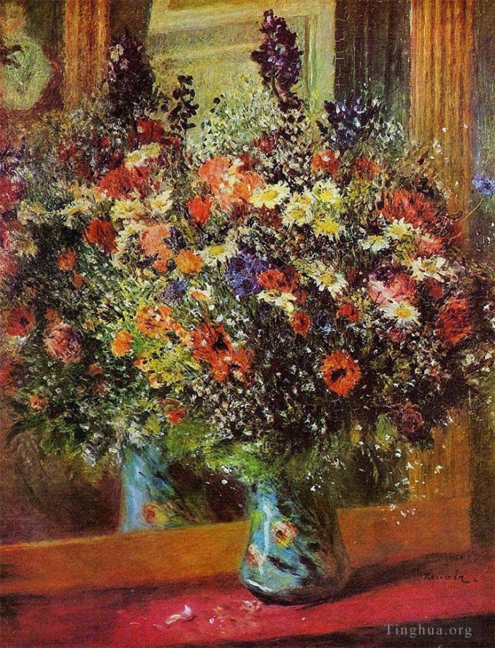 Pierre-Auguste Renoir Peinture à l'huile - Bouquet devant une fleur miroir