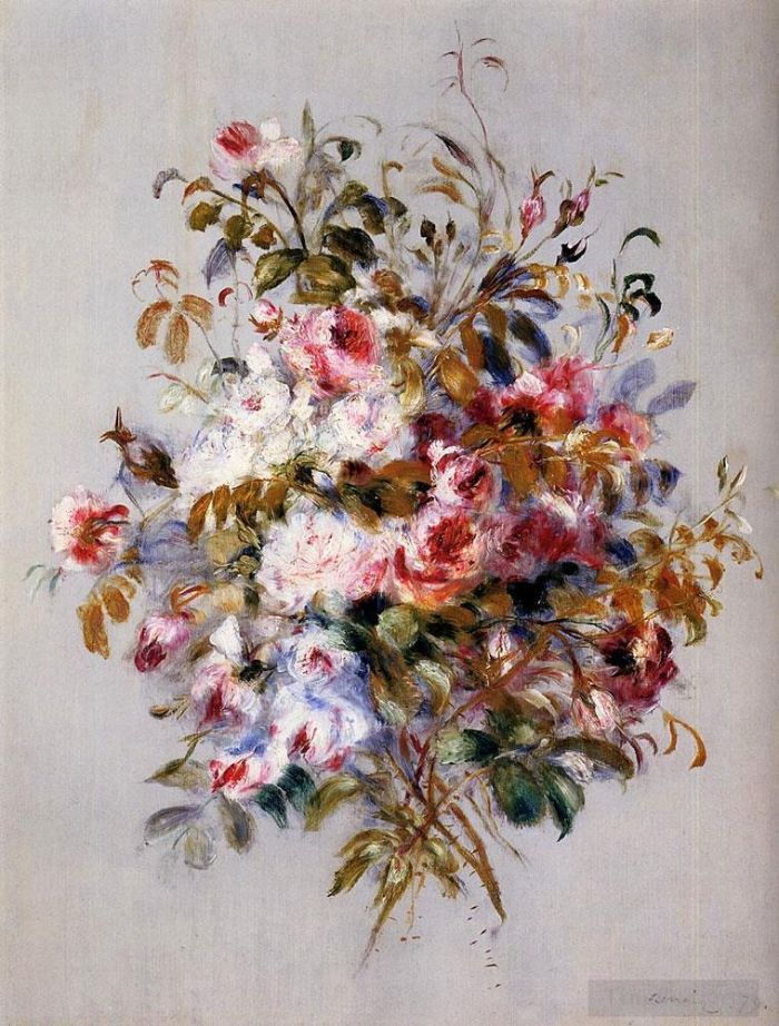 Pierre-Auguste Renoir Peinture à l'huile - Bouquet de fleurs de roses
