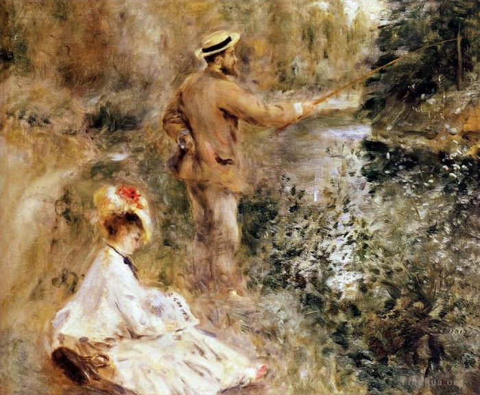 Pierre-Auguste Renoir Peinture à l'huile - Pêcheur au bord de la rivière