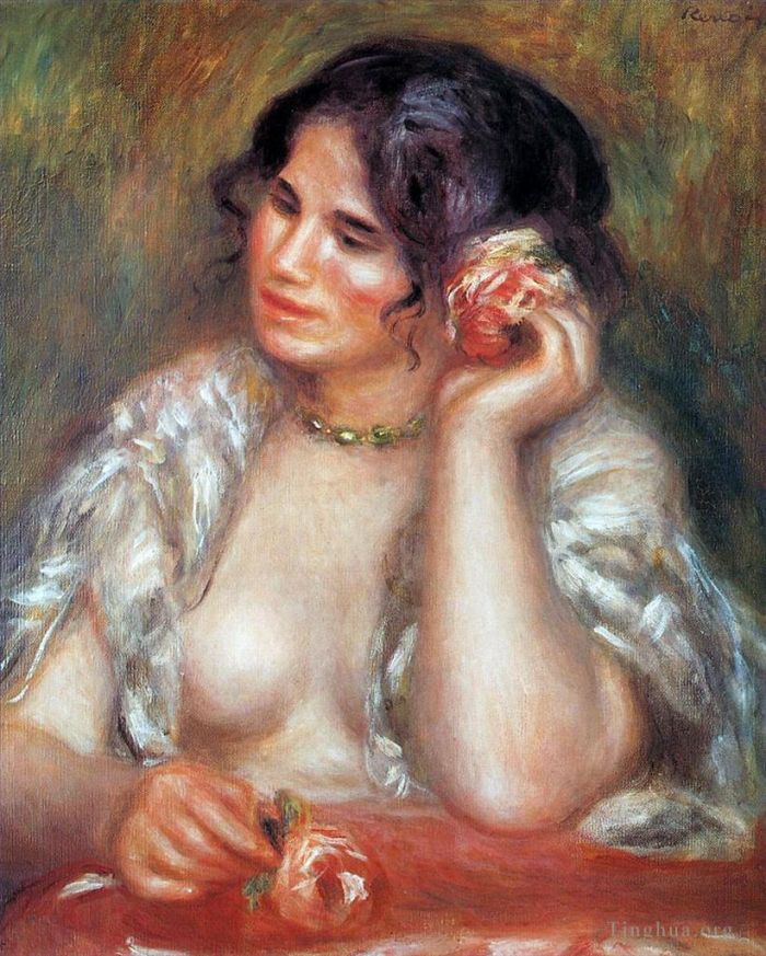 Pierre-Auguste Renoir Peinture à l'huile - Gabrielle avec une rose