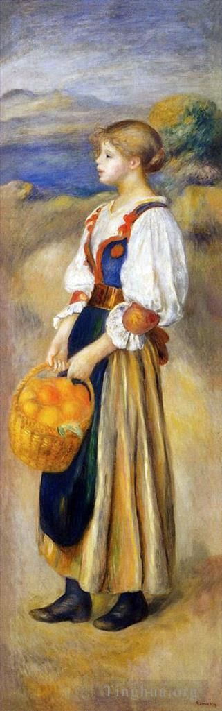 Pierre-Auguste Renoir Peinture à l'huile - Fille avec un panier d'oranges