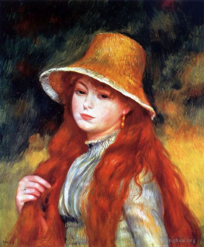 Pierre-Auguste Renoir Peinture à l'huile - Fille avec un chapeau de paille
