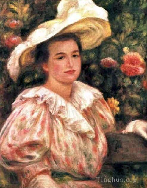 Pierre-Auguste Renoir Peinture à l'huile - Dame au chapeau blanc