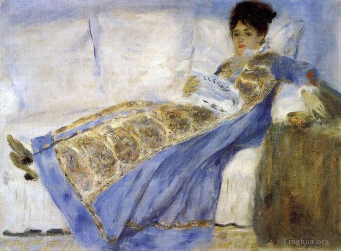 Pierre-Auguste Renoir Peinture à l'huile - Madame Monet allongée sur un canapé