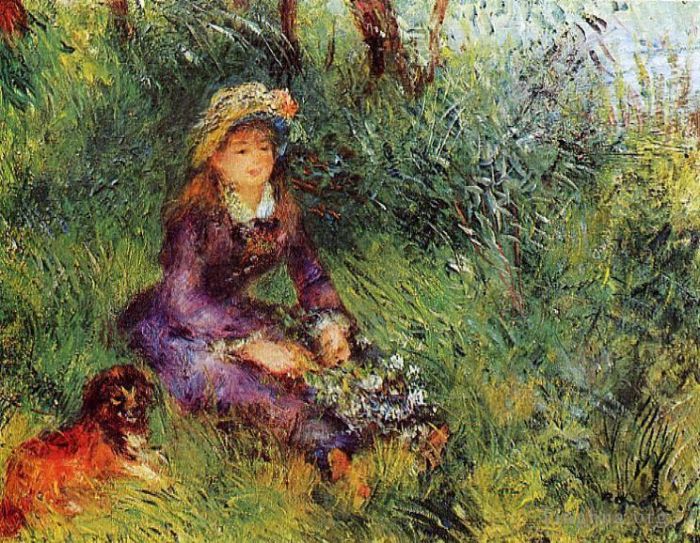 Pierre-Auguste Renoir Peinture à l'huile - Madame avec un chien