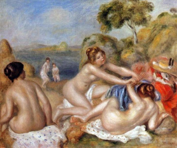 Pierre-Auguste Renoir Peinture à l'huile - Trois baigneurs