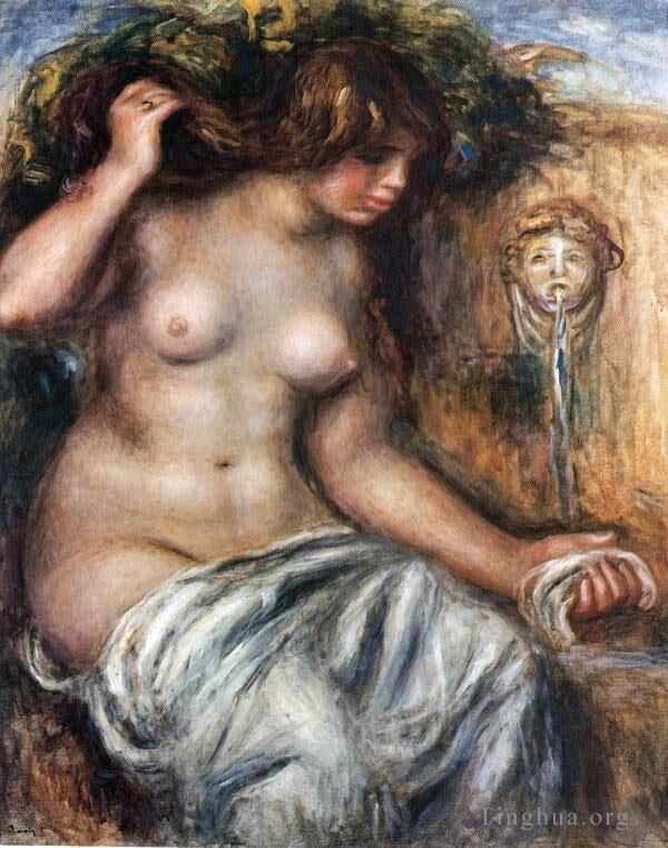 Pierre-Auguste Renoir Peinture à l'huile - Femme à la fontaine