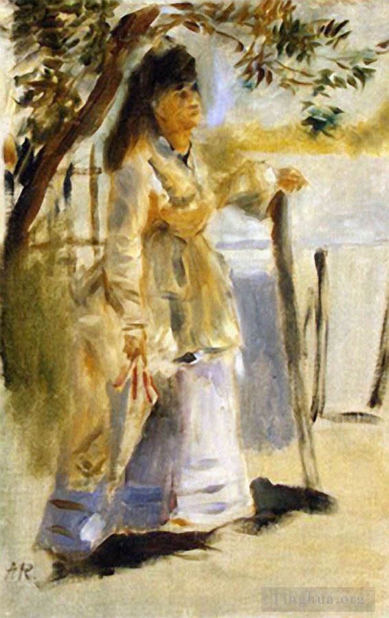 Pierre-Auguste Renoir Peinture à l'huile - Femme près d’une clôture