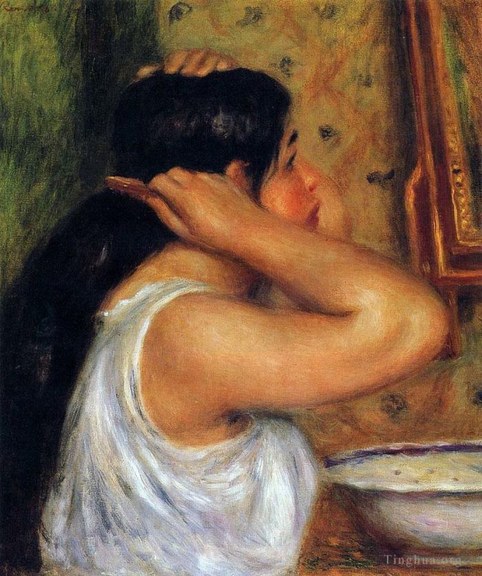 Pierre-Auguste Renoir Peinture à l'huile - Femme se peignant les cheveux