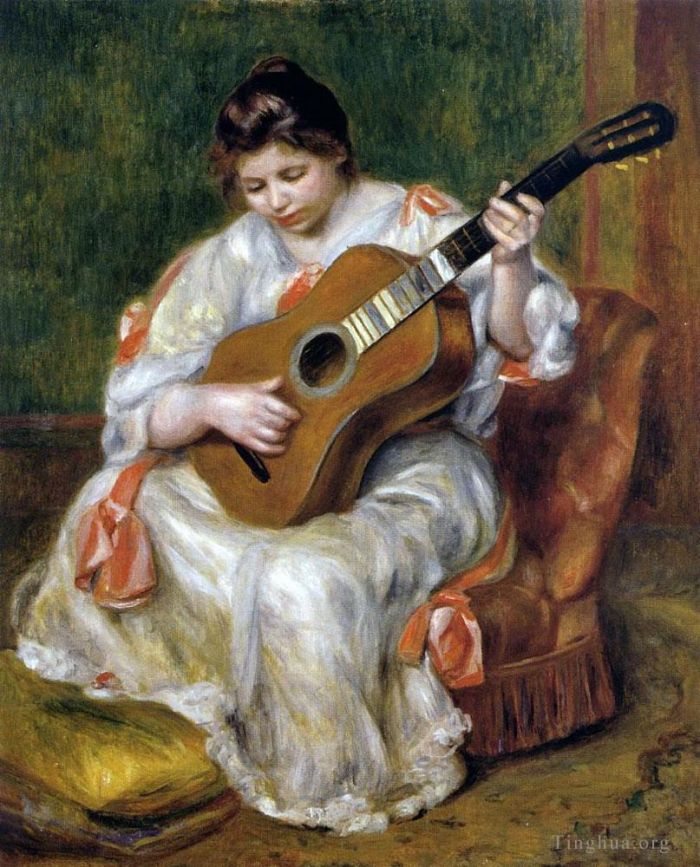 Pierre-Auguste Renoir Peinture à l'huile - Femme jouant de la guitare